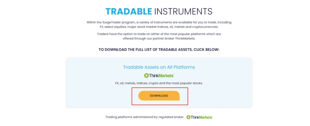 surgetrader tradable instruments on thinkmarkets